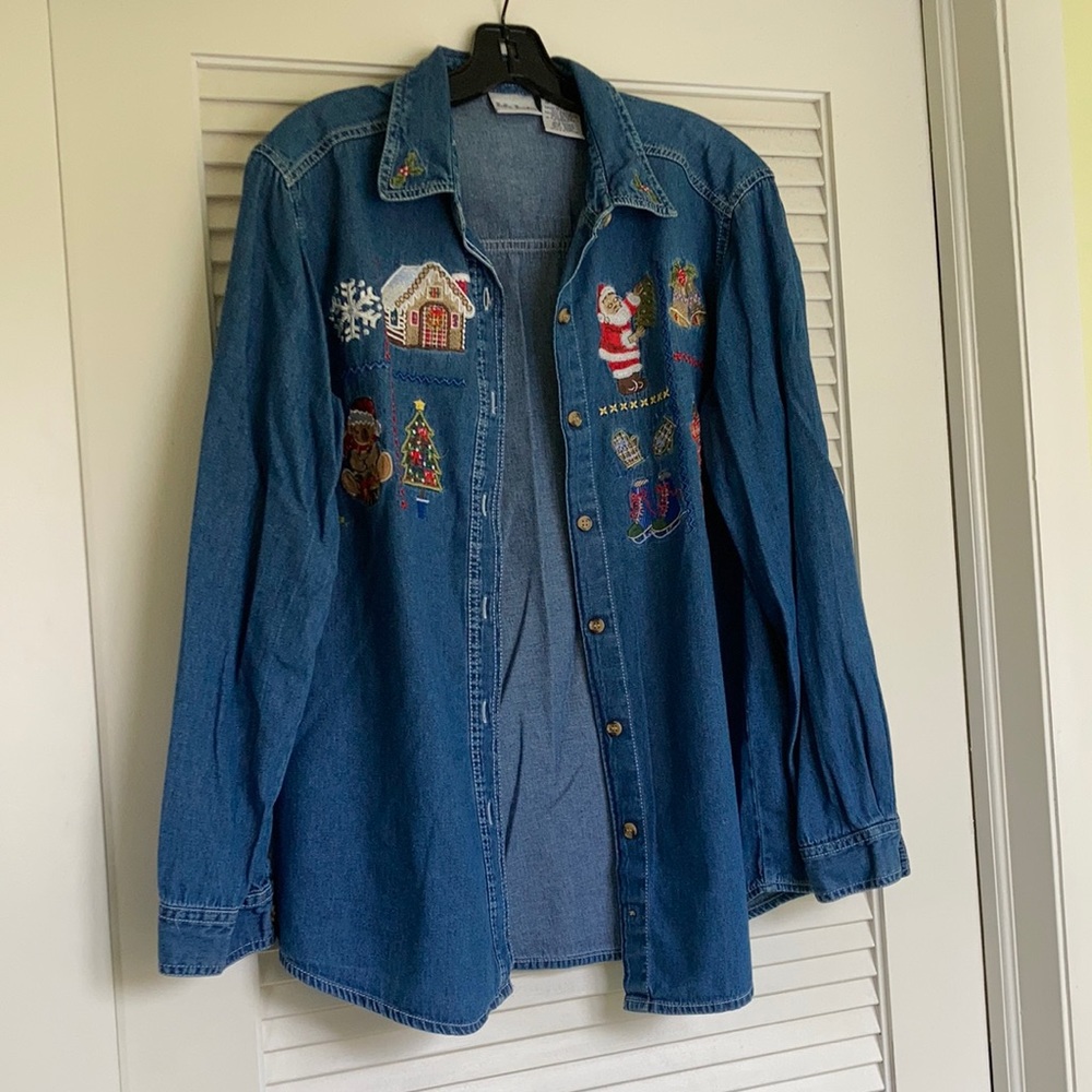 Bobbie Brooks Women’s Denim Holiday Shirt, Medium